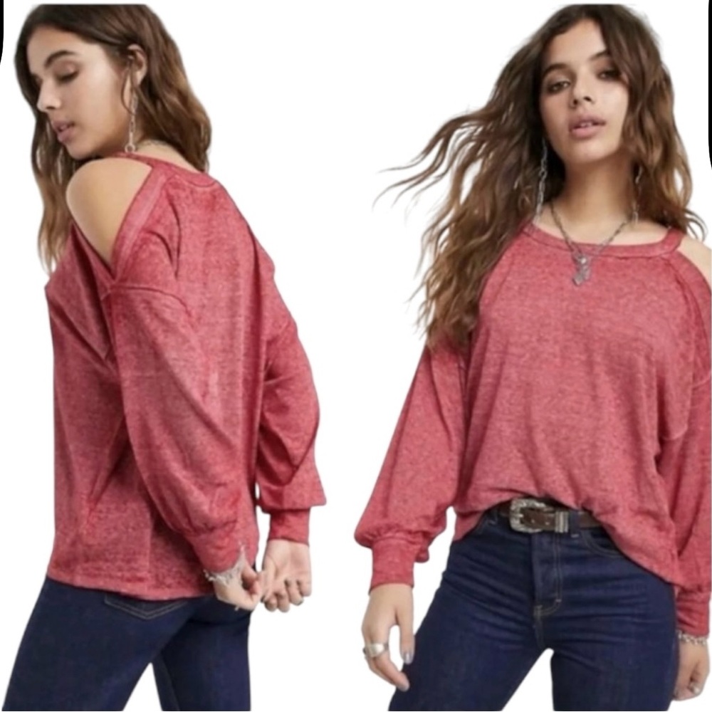 We The Free Free People Pink Cold Shoulder Long Sleeve Oversized Top Small